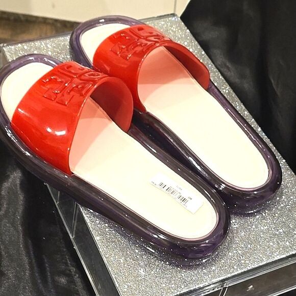 Tory Burch Bubble Jelly Slides- Bright Red/ Grape Purple - Picture 11 of 11